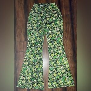 Zara Vibrant Green Floral Flare Pants